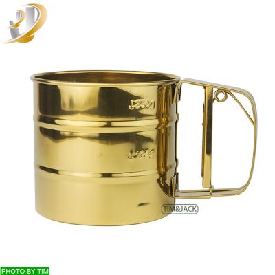 China INS Viable Style Gold Color Flour Sifter Food Grade Stainless Steel Sugar Sifter Sieve Mesh Hand Catch Cup Sifter for sale