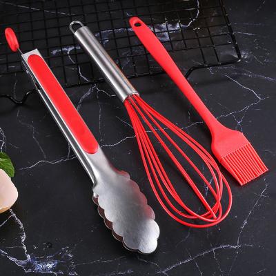 China 3PCS Stainless Steel Food Clip Set Silicone Egg Beater Oil Brush Food Clip BBQ Steak Clip Egg Blast Cooking Tool for sale