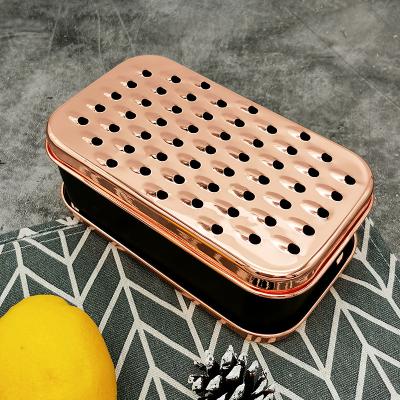 China Rose Gold/Gold Cheese Box Stored Vegetable Grater with Container Square Grater for Ginger with Food Storage Container and Lid for sale