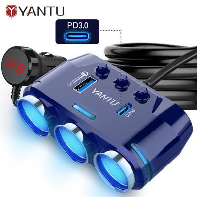 China YANTU B39-C Mini Car Charger 3 Sockets 2 USB-poorten 12V QC PD met Spanningsbewaking Te koop