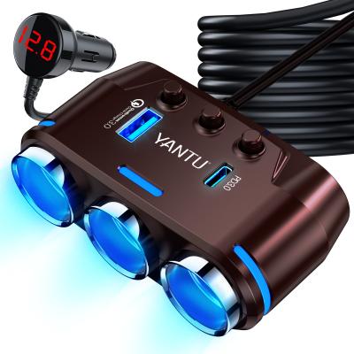 Chine Chargeur mobile de voiture 12V avec double accoudoir USB QC PD allume-cigare et surveillance de la tension à vendre