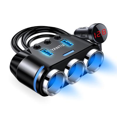 China YANTU B39 12V USB Conexión de cargador de coche impermeable con interruptor de voltímetro LED 3 puertos de carga en venta