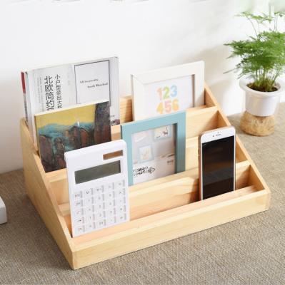 China Wholesale Bamboo Calendar Pen Organizer, Pencil Pen Holder with 4 Compartments Storage Wooden Home Organizer for sale