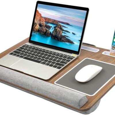 China Foldable Laptop Desk with Wooden Cushion Wrist Rest Phone and Tablet Holder Laptop Bed Table Wood for sale