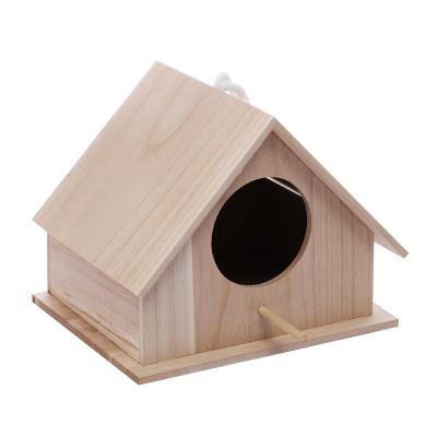 China DIY Wooden Bird House Viable Wooden Nest House For Bird For Hanging Outdoor With Bark Feeder for sale