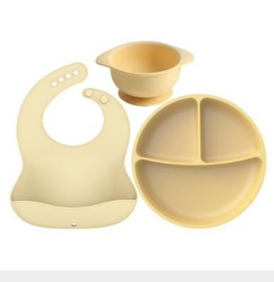 China Custom High Quality BPA Free Food Grade Silicone Soft Waterproof Baby Bib with Bowl and Dish Set for sale