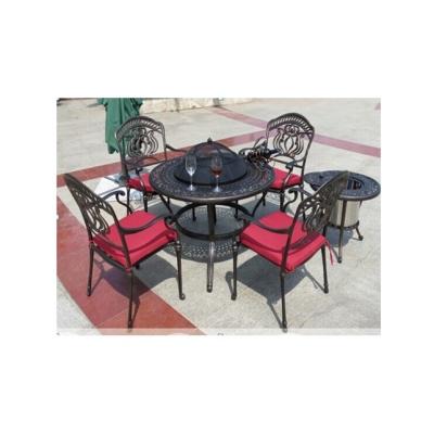 China Modern high quality casual outdoor pool side furniture cast aluminum patio dining set with BBQ table for sale