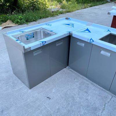 China Modern Commercial Stainless Steel Cabinet With Double Sink And Two Sliding Doors For Dishwasher Machine With Worktop for sale