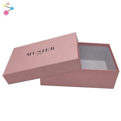 China Luxury Logo Printed Paris Pink Lid Boot Heel Shoe Box Recyclable And Hard Rigid Cardboard Low Paper Long Packaging Gift For Sneakers for sale