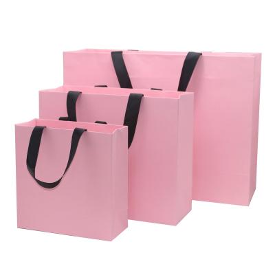 China Hot Buying Small Sample Logo Boutique Packaging Luxury Gift Custom Print Recyclable Valentine's Day Pink Gold Silver Gold Stamping Paper Bag for sale