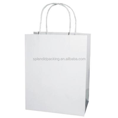 China Recyclable Custom Printed White Gift Bag With Twisted Handle Flat Bottom Paper Packaging Bag for sale