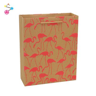 China Lovely 150Gsm Brown Cartoon Paper Flamingo Shopping Gift Wholesale BIODEGRADABLE Paper Bag Packaging With Handle for sale