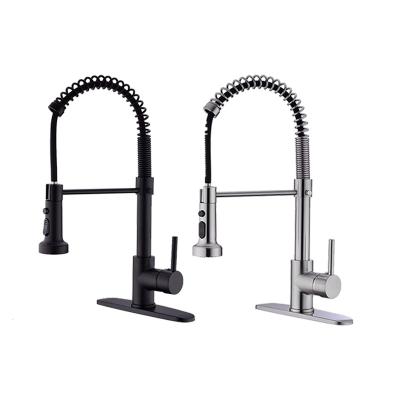 China Thermostatic Faucets China Factory High Quality 304 Stainless Steel Black 360 Rotation Spring Pull Down Spray Kitchen Faucet Tap for sale