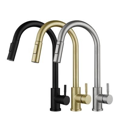 China Thermostatic Faucets Dual Spout Single Handle Mixer Tap Multifunction Black Brushed Gold Kitchen Sink Faucet Pull Down Spray for sale