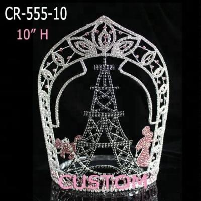 China Fashionable Elegant Eiffel Tower Pageant Rhinestone Crowns for sale