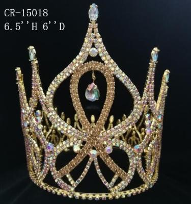 China Wholesale ab fashionable elegant rhinestone ribbon full round crown for sale