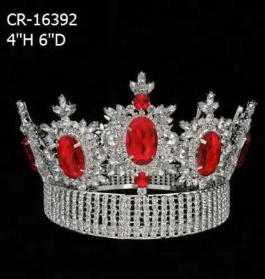 China Fashionable Elegant Full Round Tall Red Stone Pageant Crown for sale