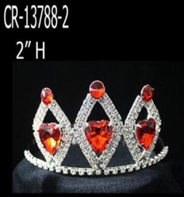 China 2 inch fashionable elegant red heart faux stone pageant stone crown for sale