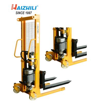 China HaizhiLi Factory 1 Ton Hydraulic Hand Forklift Stacker Electric Pallet Lifter With Motor for sale