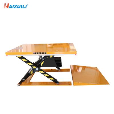 China Easy Hydraulic Operation Safety Convenience HaizhiLi Material Handling Equipment 1000kg Loading Capacity Mobile Electric Lift Table for sale