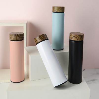 China PORTABLE Wooden Wall 304 Grain 500ml Stainless Steel Vacuum Flask Double Tumbler Thermo Insulated Vacuum Flask Cup for sale