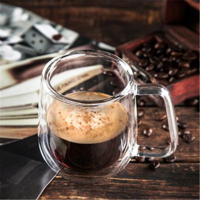 China Sustainable Hot Sale 250ml 350ml Heat Insulated Double Wall Cup Espresso Glass Coffee Mug Set for sale