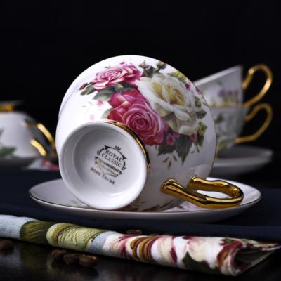 China Viable Custom Logo Available New Design Porcelain Coffee Cups And Saucers Set With Gold Handle For Gifts for sale