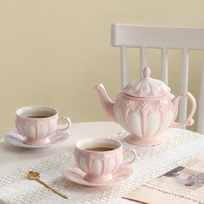 China Viable Retro Palace European Style Water Cup British Embossed Ceramic Coffee Mug Kettle Set for sale