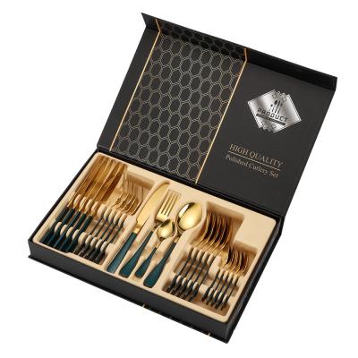 China Viable Western Stainless Steel Cutlery Knife Fork Spoon Thickened Steak Knife 24 Piece Full Set Gift Box for sale