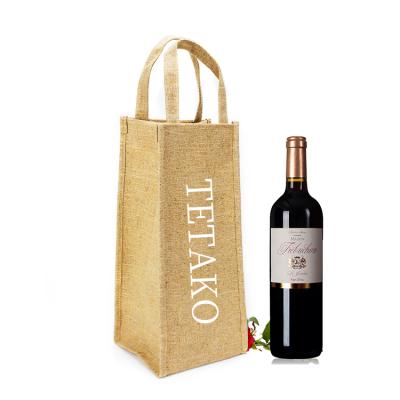 China Wholesale Reusable Custom Champagne Bottle Tote Burlap Organza Eco Friendly Jute Wine Bag Bags Eco Friendly Jute Wine Bag for sale