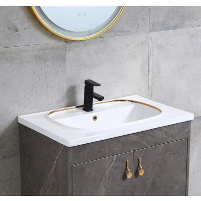 China Sanitary Modern Design Easy Clean Bathroom Edge Cabinet Ceramic Slim Basin Take Care Hand Wash Sink Bathroom Cabinet Ceramic Sink for sale