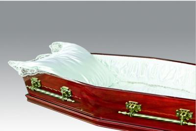 China Funeral Wooden Coffin , Cherry Paper Veneer Solid Wood Casket Euro Style for sale