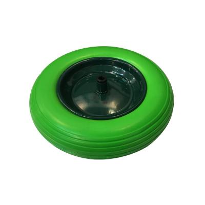 China Good quality flat free green solid puncture proof PU green wheels and tire 3.50-8 for sale