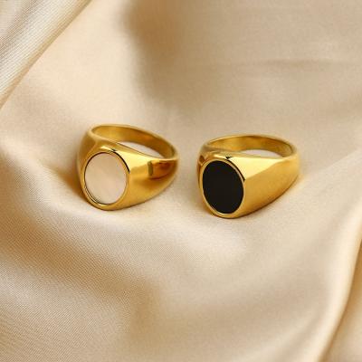 China TRENDY Minimalist INS Fashion US6/7/8 Gold Plated PVD Plating Stainless Steel Shell Band Ring for sale