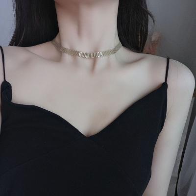 China CIA Stainless Steel Nickel Free Lead Free Trendy 18K Gold Plated 8mm Mesh Chain GOOD LUCK Choker Necklaces For Women for sale