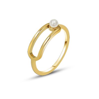 China FASHIONABLE Personality Titanium Steel 18K Gold IP Plating Stainless Steel Pearl Paper Clip Rings for sale