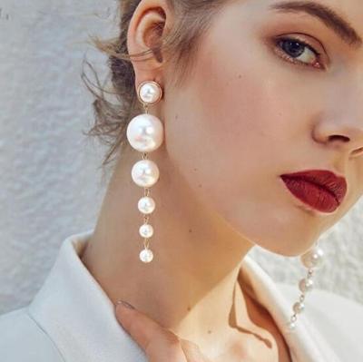 China Fashionable Retro Simple Round Elegant Hot Selling New Arrival Long Drop Pearl Earrings Jewelry For Women for sale