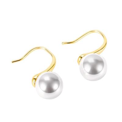 China TRENDY simple elegant gold ear hook 10mm pearl earrings copper plated artificial jewelry for women for sale