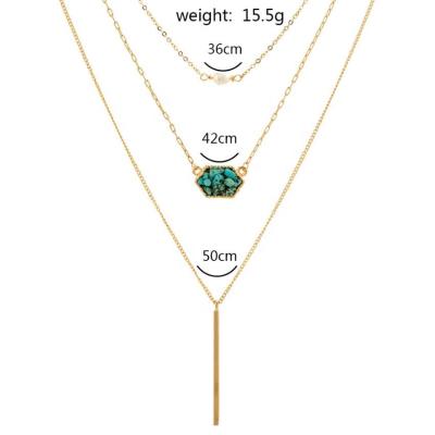 China BOHEMIA Bohemian Bead and Druzy and Bar Charm Link Chain Necklace Multi Layered Women Jewelry Sets for sale