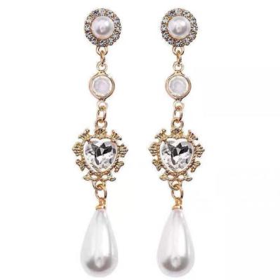 China 2021 NEW ARRIVING Fashion 925 Sterling Silver Needle Long Baroque Crystal Heart Earring Pearl Drop Earrings for sale