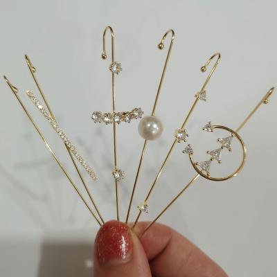 China 2021 TRENDY new style gold plated ear hooks metal Zircon bead needle hook EarJewelry piercing ear wrap crawlers for sale