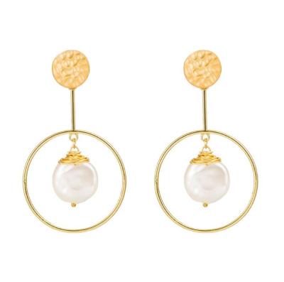 China New Hot TRENDY Fashion Big Circle Circle And Irregular Natural Pure White Flat Pearl Earrings For Women for sale