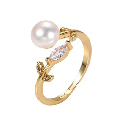 China Trendy Korean Zircon Ring Pearl Fashion Thin Layer Gold Version Simple Adjustable Circle Ring For Women for sale