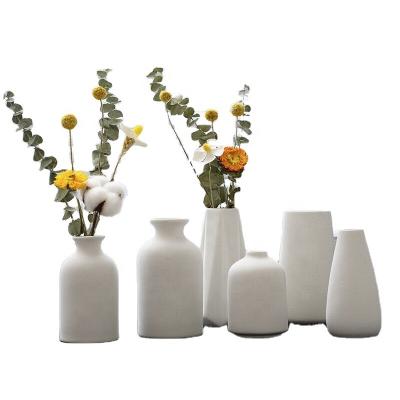 China All Nordic Ceramic Art Flower Pot Decor Single Bottleneck Vase Home Ornament w/Small for sale