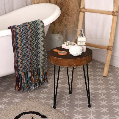 China Convertible Nightstand Tables Side Indoor Outdoor Round Table / Wood End Tray Table With Black Metal Stand End Tab for sale