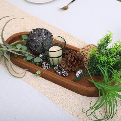 China Europe Factory Wholesale Antique Oval Vintage Tray Candle Tray Wooden Dessert Dishes Wooden Serving Tray for sale