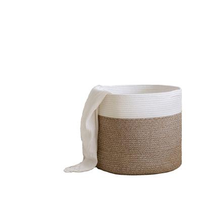 China High Quality Sustainable Woven Cotton Rope Basket Baby Laundry Hamper Large Capacity With Handle For Diapers And Toys for sale