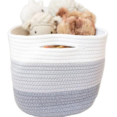 China Sustainable set of 3 small cotton rope baskets for decorative soft storage basket trash cans for sale