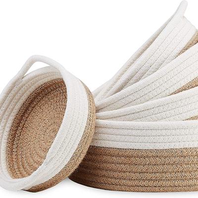 China Sustainable Small Round 5-Piece Woven Baskets Set - 100% Natural Cotton Rope Baskets for sale