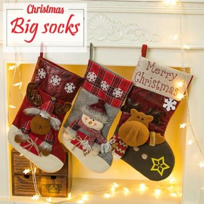 China Cashmere Christmas Stocking Decorations Christmas Tree Gift Bag Baby Candy Santa Deer Bear Pendant Bag for sale